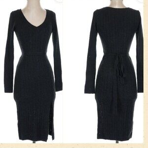 Abercrombie & Fitch Black Rib Tie Waist Sweater Dress SMALL